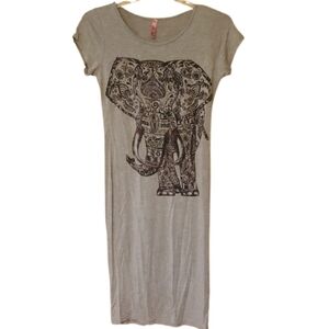 Retro Doll Soft Grey Dress With Tribal Elephant Junior Size XL‎